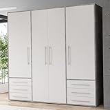 Forte Jupiter Kleiderschrank 205, Großer Schrank mit 4 Türen und 6 Schubladen, Holzwerkstoff,...