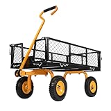VIVOHOME Handwagen bis 250kg Gartenwagen mit 8” Luftreifen Transportwagen mit Metallgittern...