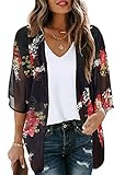 Gosunny Damen Tops Floral Bedruckte Sommer Offene Vorderseite Strickjacke Strand Kimono(Schwarz...