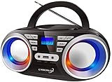 Tragbarer CD-Player | LED-Discolichter | Boombox | CD/CD-R | USB | FM Radio | AUX-In |...