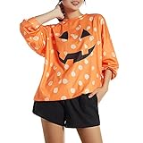 Madger Y2k Damen Sweatshirt, langärmlig, Skelettmuster, Orange, M, Orange, 38