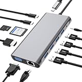 SZPACMATE USB C HUB, 12 in 1 Adapter Docking Station mit 4K-HDMI, VGA, 3*USB 2.0, USB3.0, Data,...