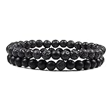 CYDXD Naturstein-Armband,2 Stück,für Paare,6mm,schwarzer Onyx und Lavastein,handgefertigte...