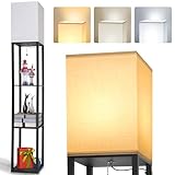 LED Stehleuchte aus Holz, 1.6m Stehlampe mit E27 Birne (3000K-5000K), Retro Standlampe mit 3...