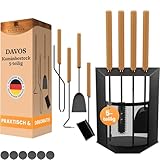 BLACK OAK Kaminbesteck DAVOS 5-teilig - edles & dekoratives Ofenbesteck Set schwarz mit Holzgriff 5...