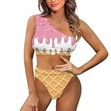 Jndtueit Badeanzug für Damen, Übergröße, Einschulter-Tankini, Top, sexy Bikini-Sets, Pink Ice...