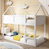 HAUSPROFI 90 × 200 cm Etagen-Kinderbett, Hochbett für 2 Kinder, Etagenbett Hochbett mit Treppe,...