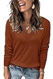 Cuptacc Pullover Damen V Ausschnitt Gestricktes 2024 Casual Oberteile Trendy Karamell, Mittel M...