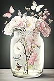 QMENA Wanddeko,Painting Bilder,Posters Rosa Baumwolle in einer Vase zieht Schmetterlinge an...