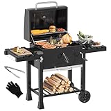 YITAHOME XXL Grillwagen Smoker Holzkohlegrill mit Gusseisenrost & Emaille-Pfanne - Mobiler BBQ Grill...