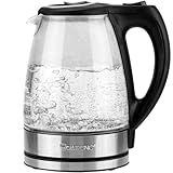Clatronic® Wasserkocher Edelstahl 1,7 Liter | BPA frei | Glaswasserkocher | 2200W | Sicherheitsglas...