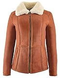 A1 FASHION GOODS Damen-Jacke aus echtem Schaffell, Whiskey-Merino, hüftlang, lässiger...
