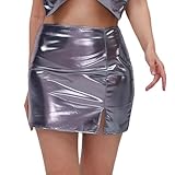 Generisch Rock Damen Fasching Kostüm - Hochglänzender Kunstleder-Minirock mit Seitenschlitz...