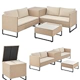 Juskys Outdoor Polyrattan Lounge Santorini - Gartenlounge mit Beistelltisch & Auflagenbox -...