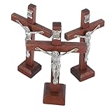 FONDOTIN 3 Stück Teiliges Holz Stehkreuz Kleines Religiöses Kruzifix für Tisch Wanddekoration...