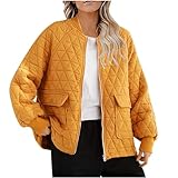 KHIRVWL Herbstjacke Damen Steppjacke Herbst Winter üBergangsjacke Klassische Bomberjacke Kurze...