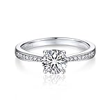 MomentWish Verlobungsring Damen, 1 Karat Moissanit Diamant Ring Damen, VVS1 D Farbe 925 Sterling...