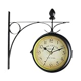 Milageto Wanduhr im Vintage-Stil, Quarzuhr Metall mit doppelseitigem, geräuschlosem Nicht-Ticken,...