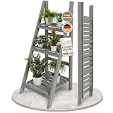 TTL HOME Blumenleiter Flower Ladder M 108x41x40cm hellgrau - 3-Ebenen Natur Holz Leiterregal...