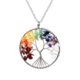 Baum des Lebens Anhänger Halskette, Edelstein Chakra-Anhänger, Kupfer Chakra Edelstein Halskette,...