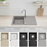 Faizee Home | Granitspüle 75x44 cm Grau | Eckige Küchenspüle & Einbauspüle | Spülbecken Granit...