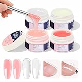 4 * 15ml Nageldesign,UV Gel zur Nagelverlängerung und Modellage,Aufbaugel für Gelnägel Set...