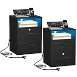 Hzuaneri Nachttisch 2er Set, mit Ladefunktion, Beistelltisch mit LED-Beleuchtung, Nachtschrank mit 1...