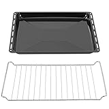 ICQN 42.2 x 37 cm Backbleche & Gitter Set, 3 cm Tief Emailliert Fettpfanne und Verchromt...