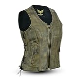 Leatherick Damen Vintage Lederweste der echte spitzenkorn-büffel Leder ärmellose jacke/weste...