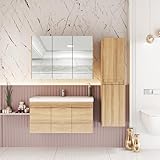 KAREN banyo Badmöbel Set 3 teilig City 100 cm | Waschbecken | Spiegelschrank | Unterschrank |...