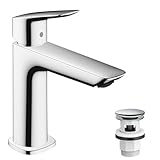 hansgrohe Logis Fine - Waschtischarmatur mit Push-Open Ablauf, Wasserhahn Bad mit Auslauf Höhe 110...