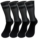 BULBEAWICK 4 Pair Cycling Socks for Men Sport Aero Socks Anti Slip Silicone(B-Black)