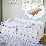 Kinderbett Jugendbett 80x160 mit Matratze Rausfallschutz Schublade Kinder Sofa Couch Bett umbaubar...