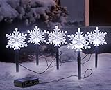 LED Gartenstecker 5er Set Schneeflocken mit Timer - je 21 cm H - Garten Deko Beleuchtung kalt weiß...