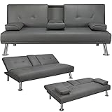 Yaheetech 3er-Sofa Schlafsofa Couch mit Tassenhalter Gästebett, Rückenlehne neigbar...