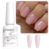 Vishine Semi-permanenter Gel-Nagellack Transparent Glitzer Rosa Nude, Jelly Milky Glitter Nagellack...