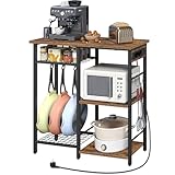 MAHANCRIS Küchenregal mit Steckdosen, Standregal mit 6 Haken, Bäckerregal mit Haken, 30 x 80 x...