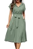 Cassiecy Sommerkleid Damen Knielang Kurzarm Blusenkleid Elegant V-Ausschnitt Midikleid Casual...