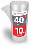 Vivopack Luftpolsterfolie Rolle 40cm x 10m lang, 50my, Verpackungsmaterial, Noppenfolie, Bubble...