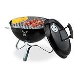 Relaxdays Kugelgrill, tragbar, Ø 37 cm, Picknickgrill für Garten & Park, Holzkohlegrill mit...