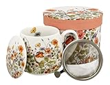 DUO FLORAL Fassbecher 430 ml WILD BIRD mit Teesieb, New Bone China Porzellan