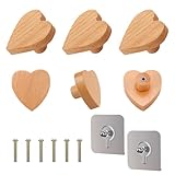 quiodok 6 Stück Möbelknöpfe Holz Herz Schrankknauf Holzgriffe für Schränke Schrankknöpfe Holz...