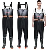 Shengruili Wathose Herren Damen,Anglerhose Wasserdicht mit Stiefel,Wathose mit Verstellbarer...