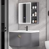 Badezimmer Waschtischschrank mit Waschbecken-Kombi-Set, Unterbau-Keramikwaschbecken mit Warm- und...