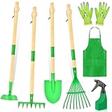 IEEILULU Kinder Gartengeräte Set, Gartenwerkzeug Kinder aus Holz 7 Teilig, Gartenspielzeug...
