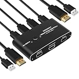 4K 60Hz HDMI KVM Switch, 2 Port USB HDMI Umschalter für 2 Computer 1 Monitor, die sich 2...