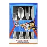 P:os 29991049 - Besteck-Set mit Paw Patrol Prägung, 4-teiliges Kinder-Besteck aus rostfreiem...
