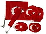 Türkei Auto Fanset 6 teilig, 2 Flaggen, 2 Kopfstützenfahnen, 2 Seitenspiegelflaggen, Türkiye EM...