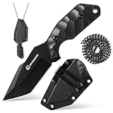 SPITZKANTE Neck Knife X-TAN-K, 7,8 cm Tanto-Klinge aus 5Cr14MoV Stahl, Kleines Feststehendes EDC...