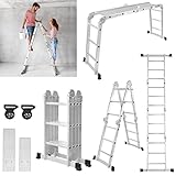 Yznahre 6 in 1 Mehrzweckleiter 340cm Aluminium Leiter mit Plattform & Räder, Klappleiter...